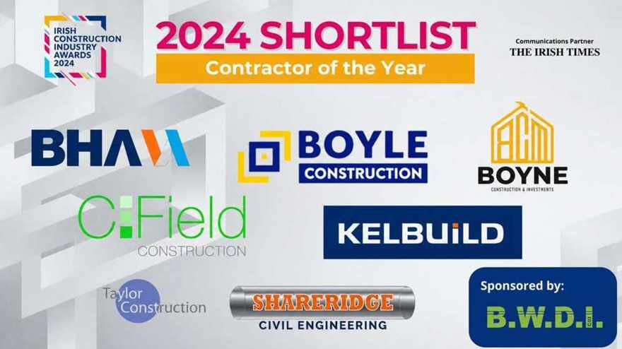Irish Construction Industry Awards 2024 — Contractor of the Year shortlist featuring Boyne